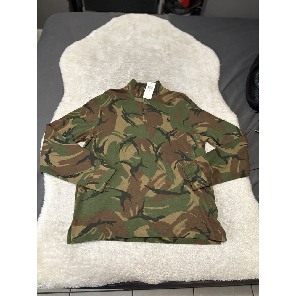 New Polo Ralph Lauren Green Camo 1/4‎ Zip Sweatshirt Size Medium NWT